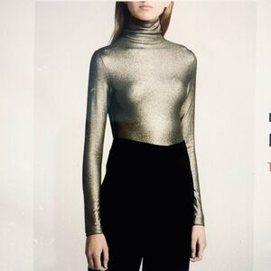 Majestic Filatures Metallic Viscose Elastane Turtleneck Long-Sleeve Top Golden M